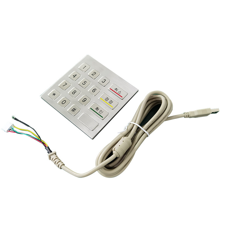 Aço inoxidável 16 teclado numérico teclado metálico com conexão com fio USB para quiosque de autoatendimento